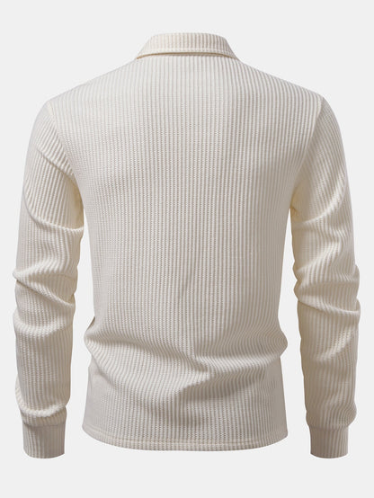 Long Sleeved Knitted Waffle Polo Shirt & Drawstring Knitted Waffle Pants